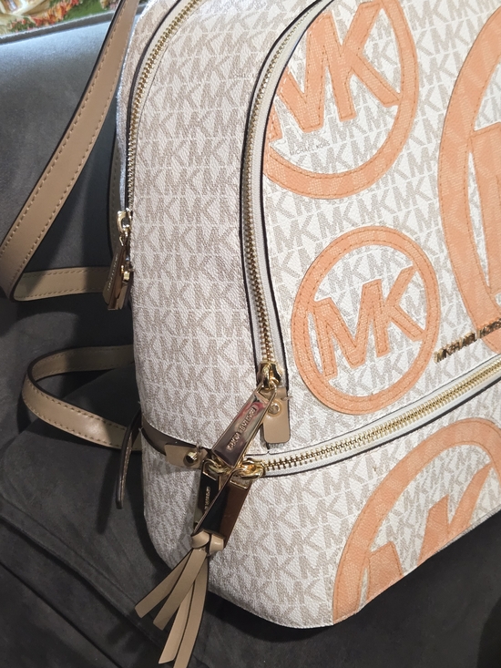 Michael Kors Rhea Zip Medium Backpack — Vanilla/Acorn MK Logo main image 16
